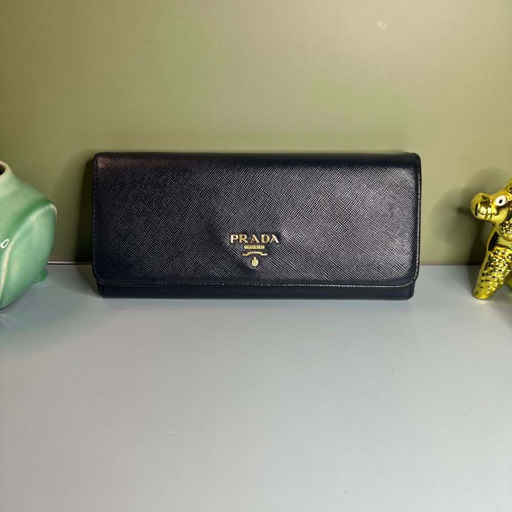 Prada Saffiano Leather Long Wallet-Dark Navy Blue